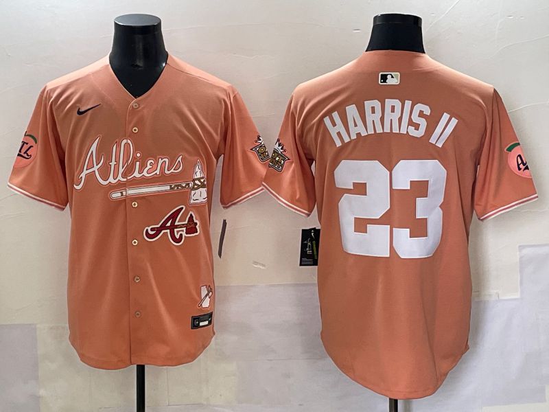 Men 2025 Atlanta Braves #23 Harris ii Orange Five generations Joint Name Nike MLB Jersey style 9